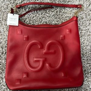 GUCCI RED LEATHER APOLLO SHOULDER BAG WITH GG LOGO
